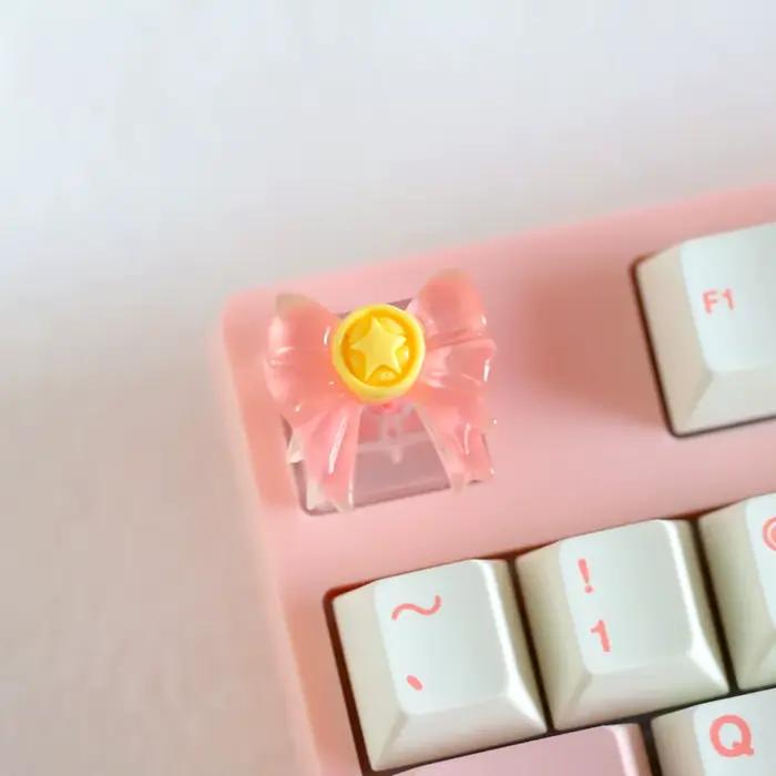 Capuchons de touches de clavier avec nœud translucide, dessin animé mignon, personnalisé, bricolage,
