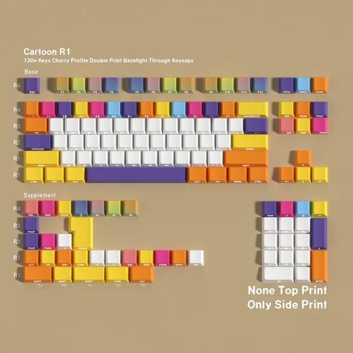 JCM – capuchons de touches de dessin animé, lumière latérale PBT, profil Cherry coréen/allemand/fran