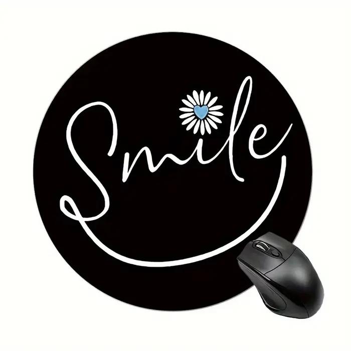 Tapis de souris de jeu à motif sourire, design noir, rond, antidérapant, en caoutchouc, pour bureau,