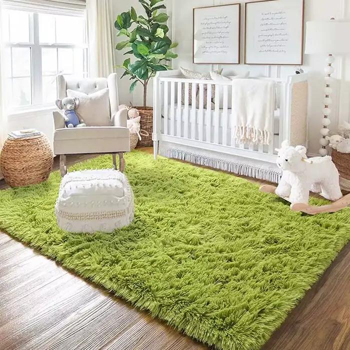 Tapis en fourrure noir doux pour chambre d'enfant, couverture de sol pour salon, chambre à coucher, 
