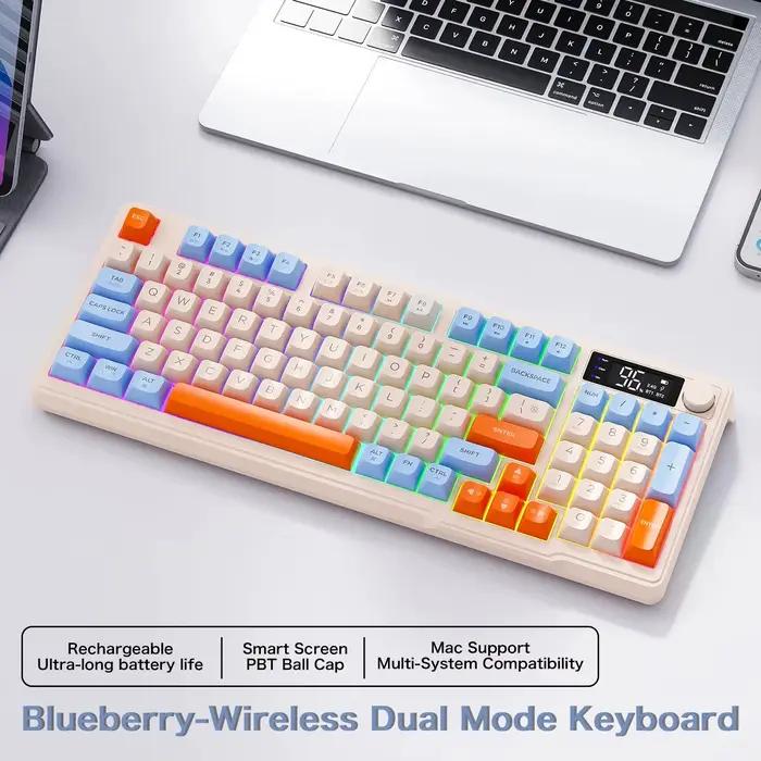 FreeWolf-Clavier sans fil M96 avec écran, clavier de jeu ergonomique, connexion Bluetooth en mode to