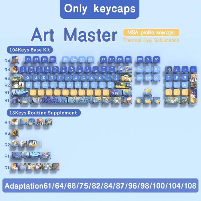 Capuchons de touches thème Art Master, 122 touches, profil Msa, clavier mécanique Pbt, dessin animé 