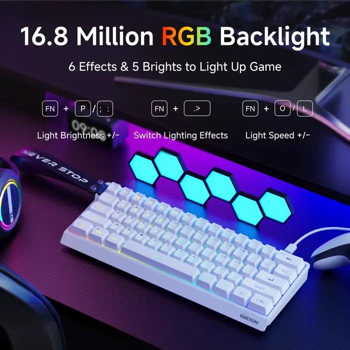 EWEADN Mini clavier de jeu à 61 touches, filaire de type C, conception esthétique rétroéclairée RVB 