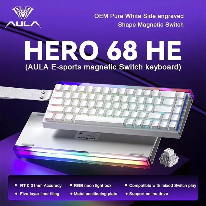 Clavier mécanique de jeu AULA HERO 68HE PRO/ULTRA avec interrupteurs magnétiques, en alliage d'alumi