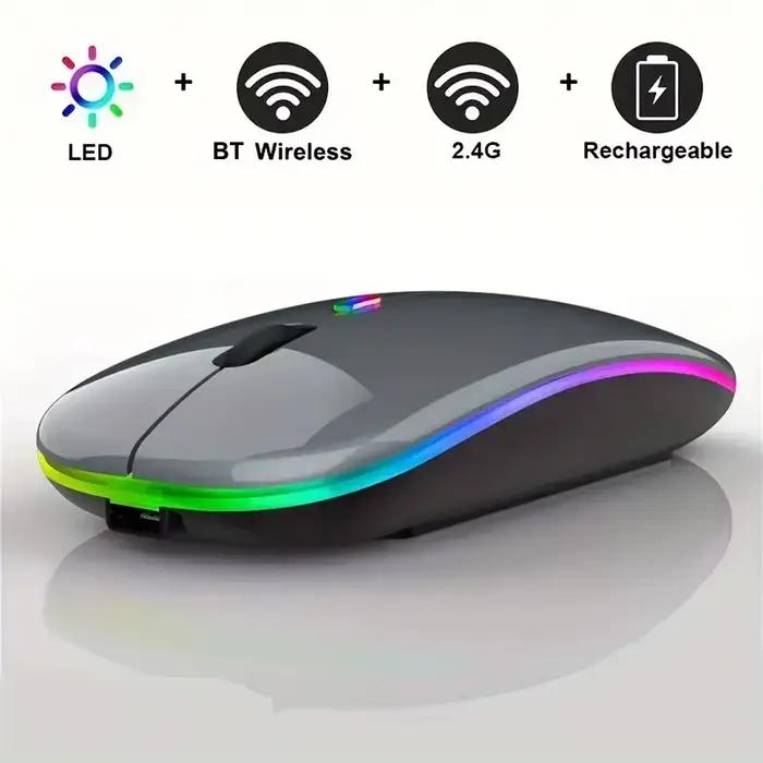 Souris de jeu ergonomique sans fil à LED, souris silencieuse aste mince, compatible Bluetooth, 2.4GH