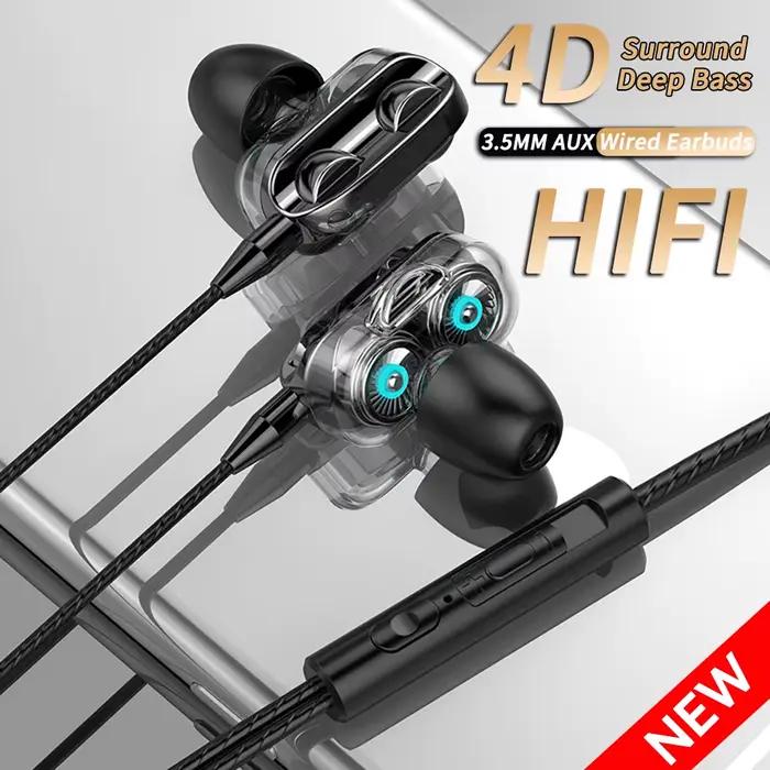 Écouteurs intra-auriculaires filaires, 3.5mm, suppression du bruit, pour sport, double pilote, basse