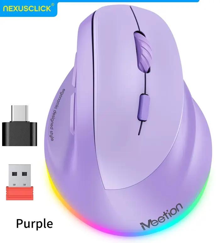 Souris sans fil ergonomique verticale NexusClick double mode BT/2.4G, DPI réglable, rechargeable, bo