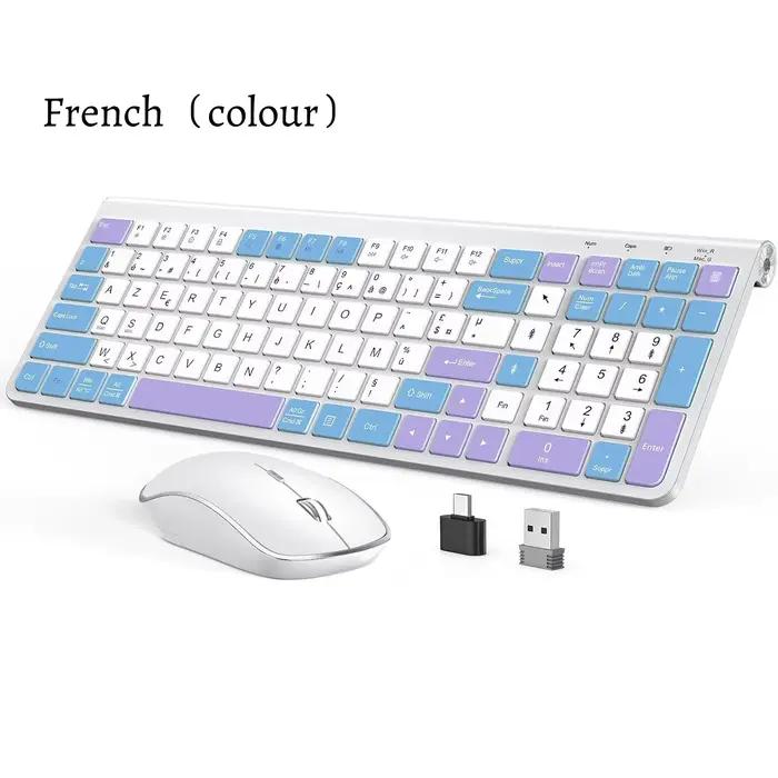 Clavier et souris ergonomiques sans fil, AZERTY, France, silencieux et portable, comprenant des port