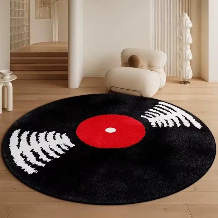 Tapis rond rétro en vinyle pour salle de pratique musicale, tapis doux pour salon, chambre, bureau, 