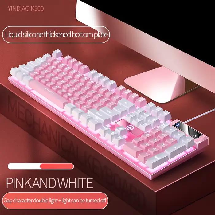 K500 clavier rose couleur mixte blanc rose touches 104 touches clavier de jeu filaire pour ordinateu
