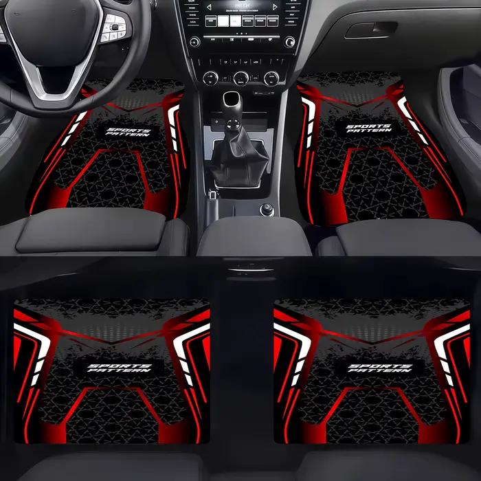 4 ensembles de tapis de sol de voiture à motifs sportifs, design futuriste avec motifs géométriques 