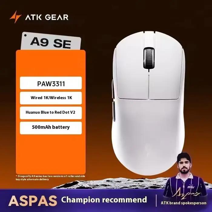 Souris de jeu sans fil ATK A9, technologie NearLink, ergonomique, PAW3395, tri-mode, Bluetooth, faib