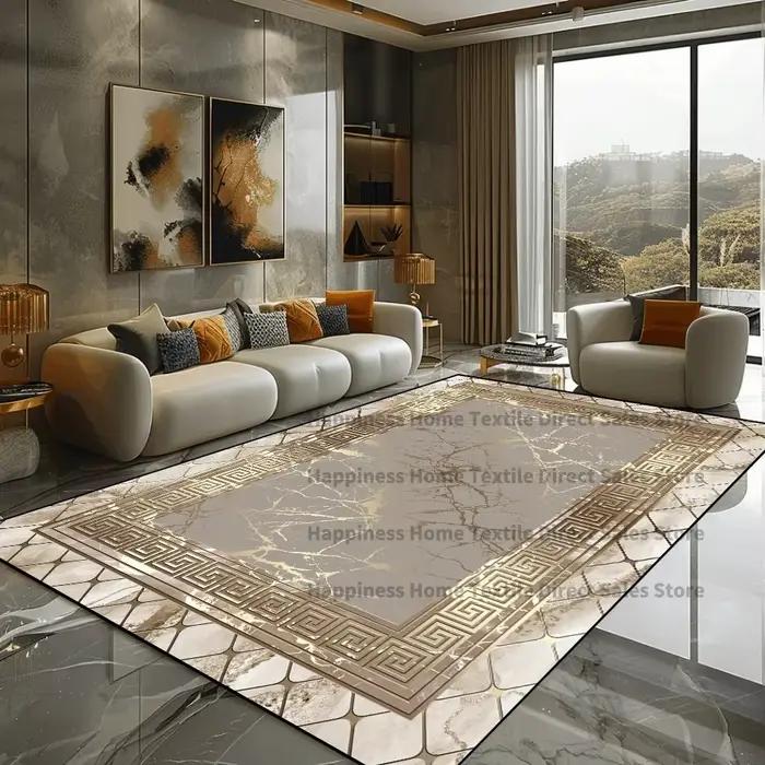 Tapis en marbre doré pour salon, tapis de grande surface, tapis d'appoint de canapé, décoration de c