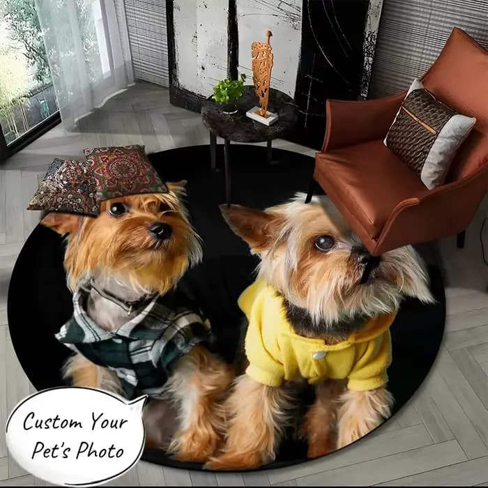Tapis Photo personnalisé rond pour animaux de compagnie, avec Photo, en flanelle douce, antidérapant