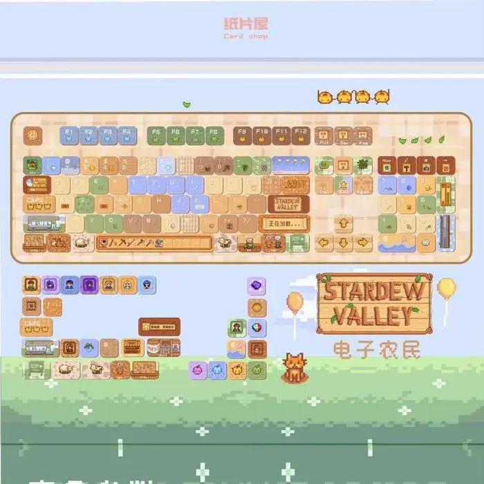 136 touches Stardew Valley thème Keycap Chreey PBT cinq côtés colorant-Sub haute valeur personnalité