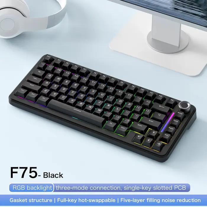 Clavier mécanique F75 FREEWOLF, disposition 81 touches, boutons métalliques, touches PBT, touches en