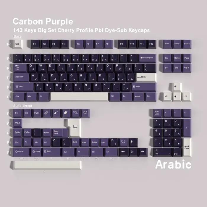 Ensemble de touches de clavier mécanique en carbone violet, 143 touches - Compatible avec l'allemand