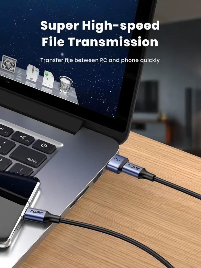 TOPK-Adaptateur USB C vers USB mâle AT13, USB femelle (Type-C) vers USB 2.0 mâle (USB-A), charge rap