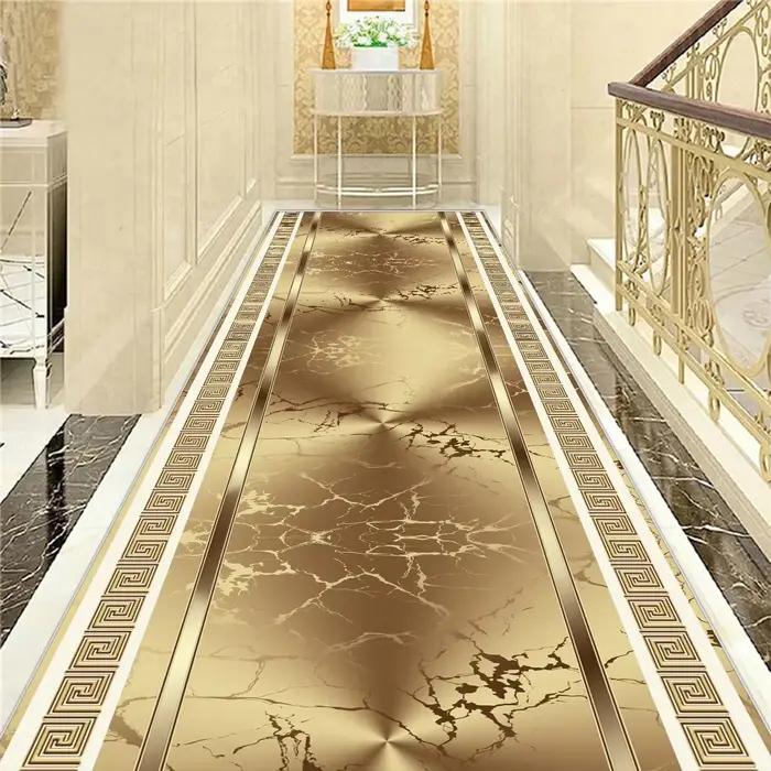 Tapis de couloir Long de luxe doré, Style nordique, pour Villa, couloir, antidérapant, lavable, pour
