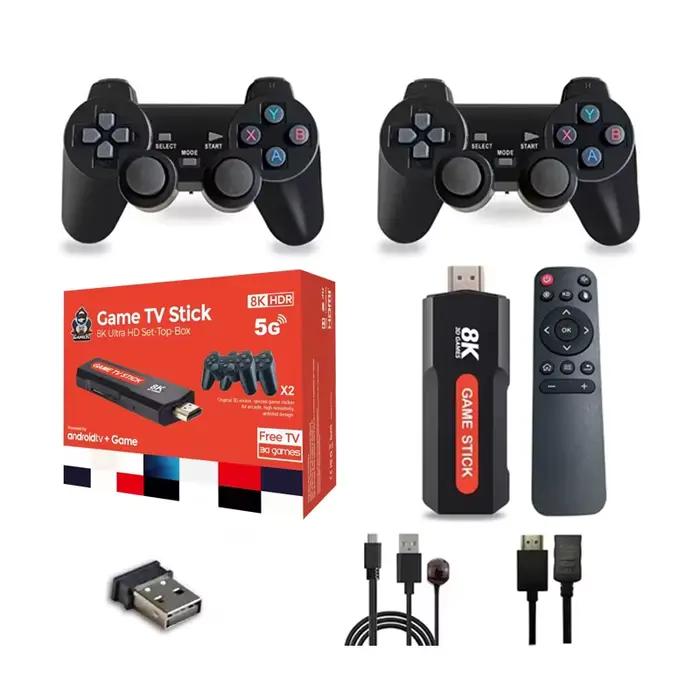 Console de jeu X2 Game Stick HD 4K 8K 3D avec deux manettes sans fil, 10000 jeux, 64 Go de jeux rétr