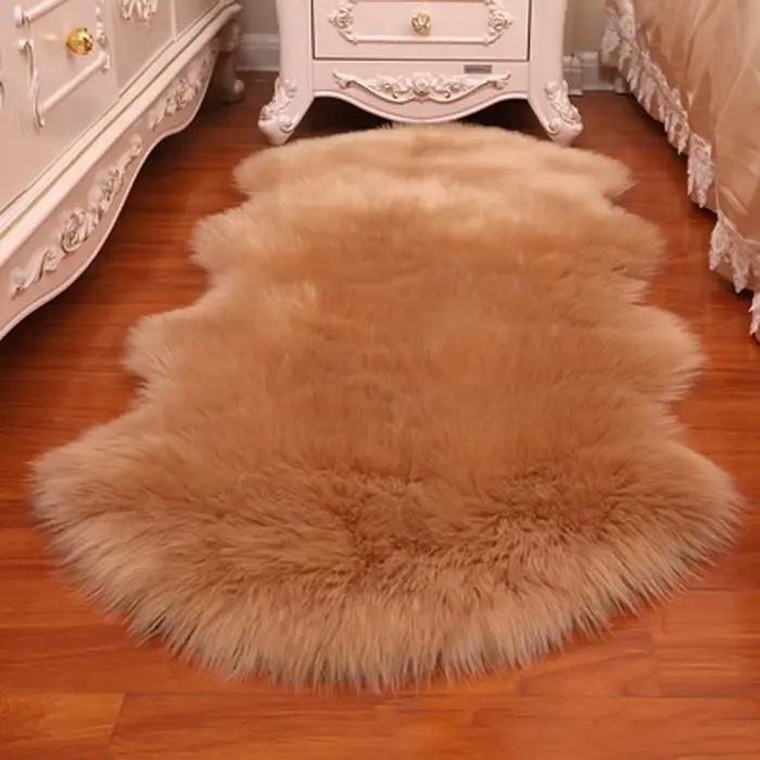 Tapis Shaggy Moelleux en Faux Peau de Mouton Artificielle, Tapis à Cheveux Longs, Laine Moelleuse, P
