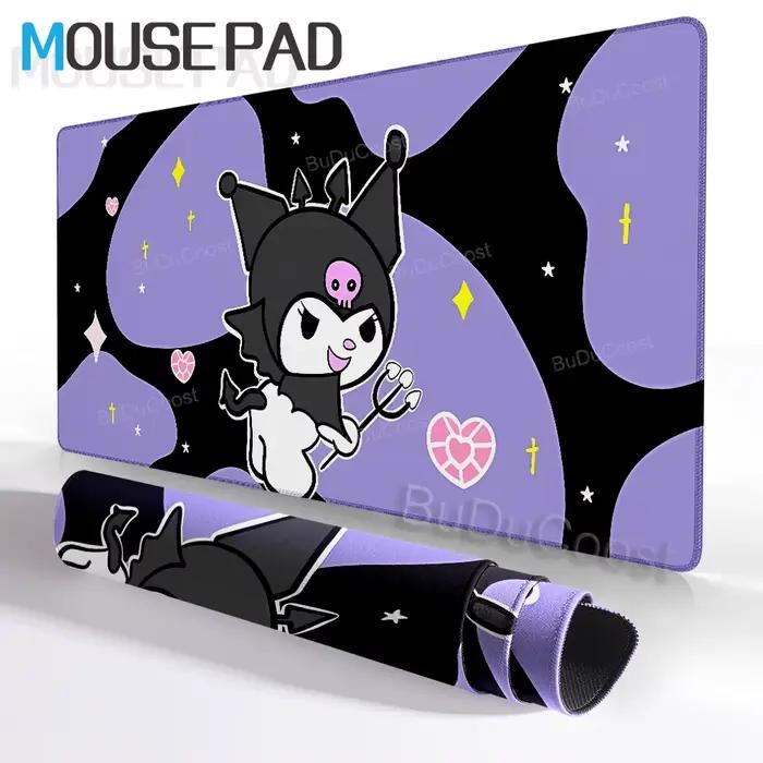 Tapis de souris rose et violet, dessin animé Kuromi Xxl, accessoires pour PC, tapis de bureau pour o