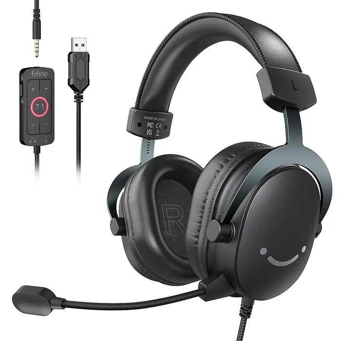 Casque FIFINE, prise Jack 3.5mm et casque USB avec son Surround 7.1/contral de volume/interrupteur m
