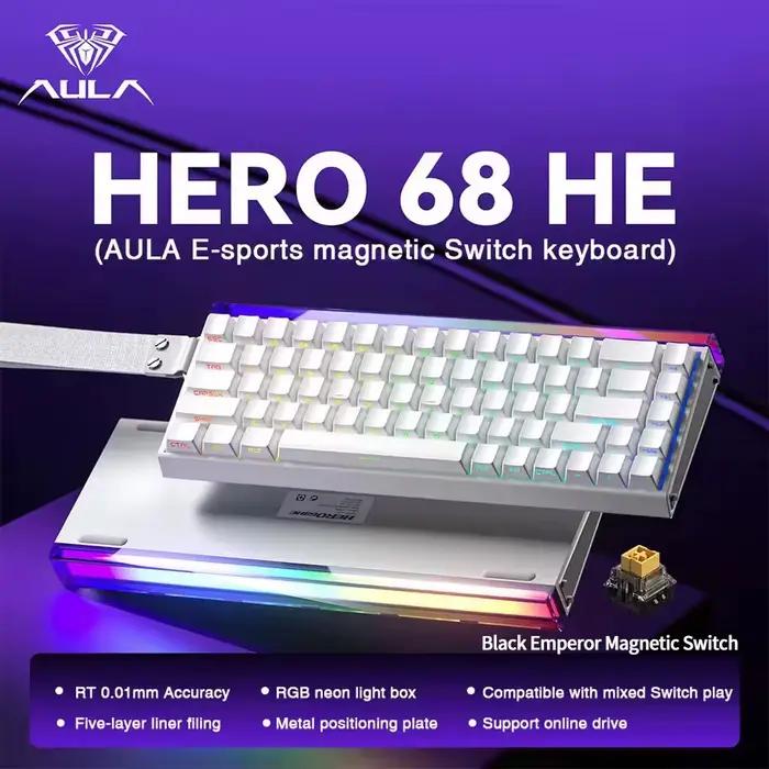 Clavier de jeu magnétique AULA HERO 68 HE E-sports, 60%, filaire, RGB, Hot Swap, taux de réponse 8K,