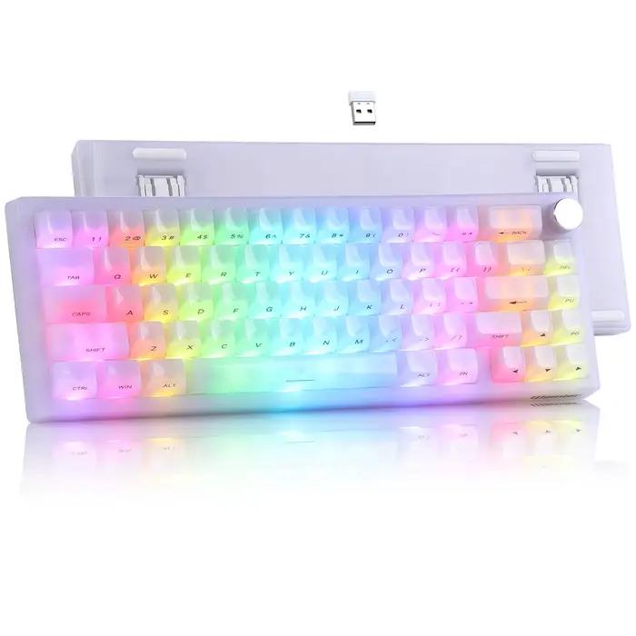 Clavier gamer Womier Q61 V2 QMK/VIA blanc brumeux, 3 modes BT/2.4G sans fil, mécanique, hot-swap, RG