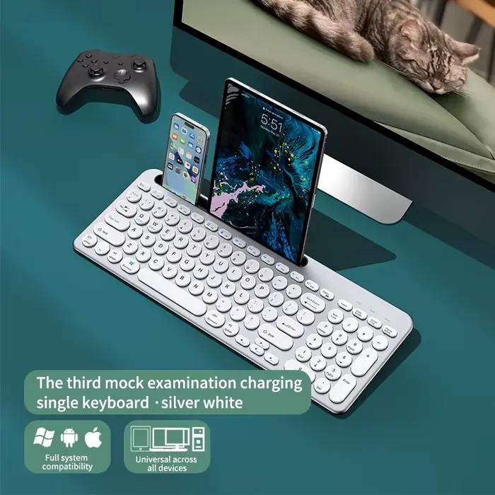 Clavier sans fil silencieux double mode : BT et 2,4 G pour PC, Mac, iPad, Android, tablette