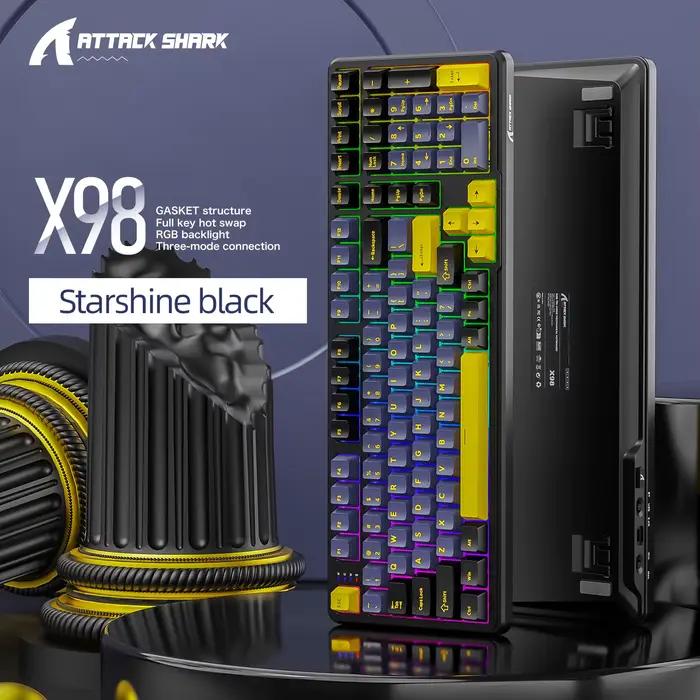 Clavier mécanique Attack Shark X98Pro 3 modes, interchangeables à chaud, RVB, touches PBT, dispositi