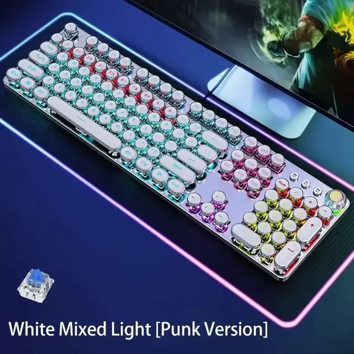 EWEADN Punk Machine à écrire clavier de jeu mécanique 104 touches clavier LED coloré rétro-éclairé U