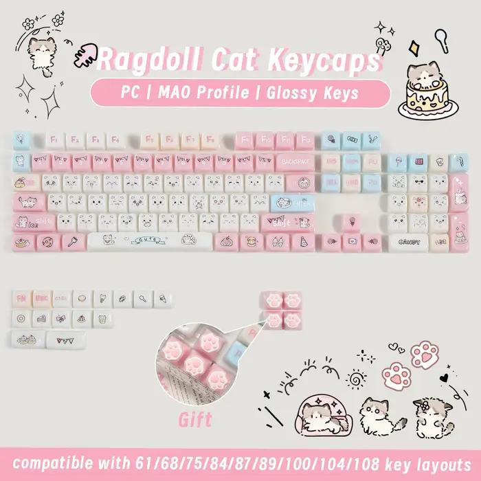 Capuchons de touches pour clavier mécanique Ragdoll Cat, profil MAO mignon, pour Cherry MX 61 68 104