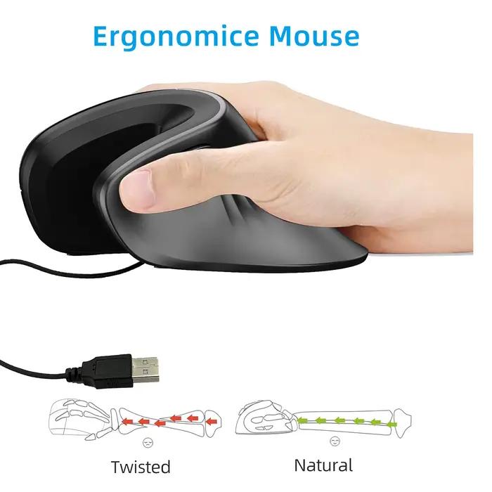 Souris verticale ergonomique filaire 7200 DPI, silencieuse, saine pour les poignets, pour ordinateur
