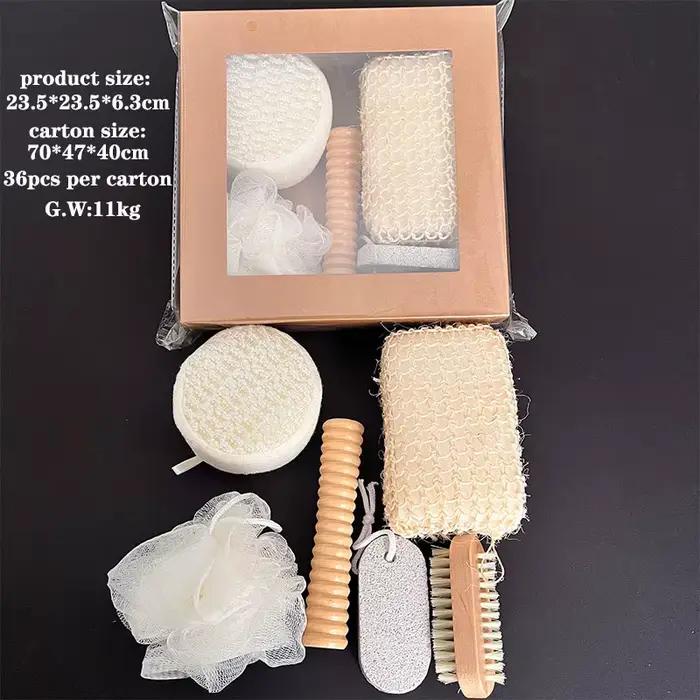 Ensemble de bain, ensemble de sept pièces, serviette de bain, brosse de bain, pierre à polir, ensemb