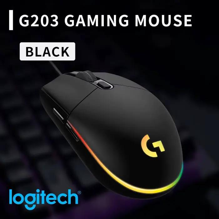 Souris filaire Logitech G203 pour jeux, 200-8000 DPI, LIGHTSYNC RGB, 6 boutons, temps de réponse de 