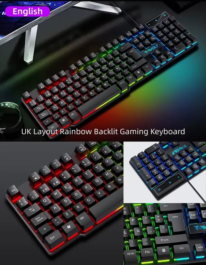 Clavier de jeu à sensation mécanique, rétroéclairage RVB, clavier filaire USB, clavier de bureau, cl