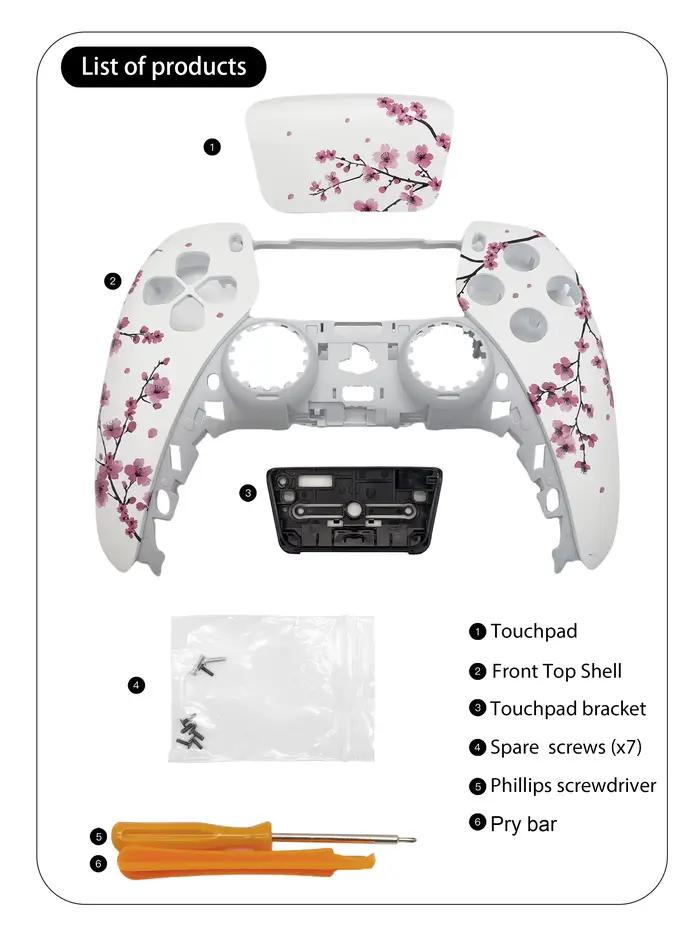 Couvercle de plaque frontale de coque de contrôleur Sakura PS5 rose avec pavé tactile pour contrôleu