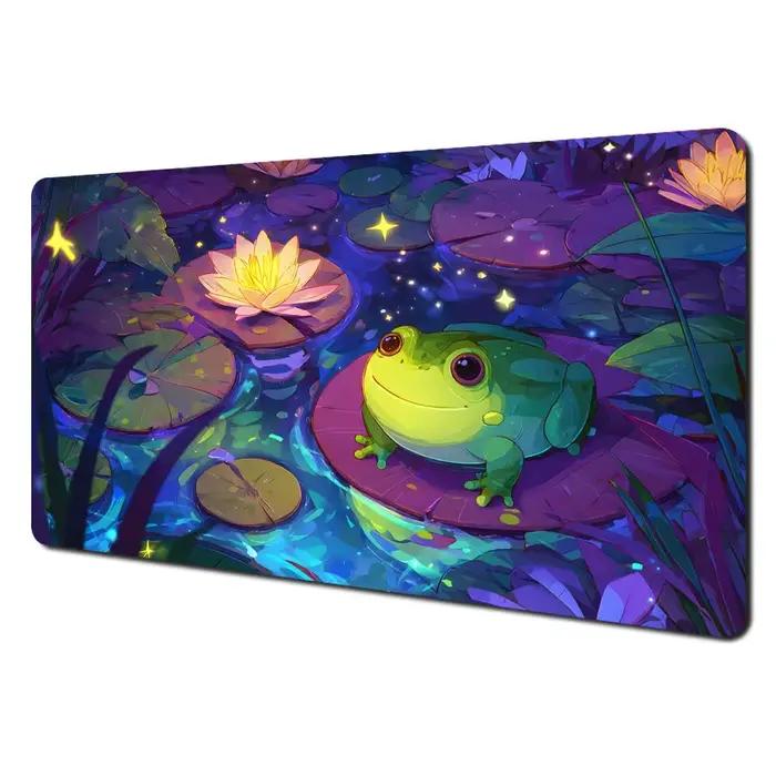 Tapis de jeu MTG avec motif de grenouille mignonne et étang de lotus, tapis de combat pour cartes ma