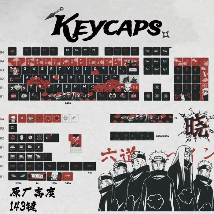 Ensemble complet de 143 touches créatives, thème Anime Naruto Pain, en PBT, compatibles avec les cla