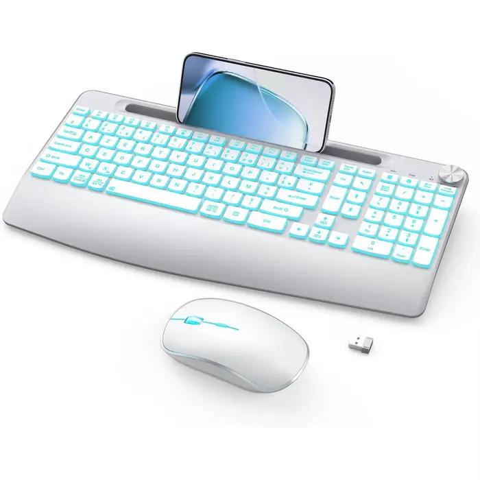 Clavier rétroéclairé sans fil avec repose-main pour téléphone portable compatible avec PC Mac Window