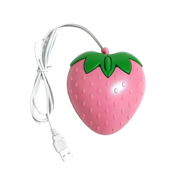Mini souris filaire USB rose fraise, petite souris optique pour ordinateur de bureau, souris de jeu,