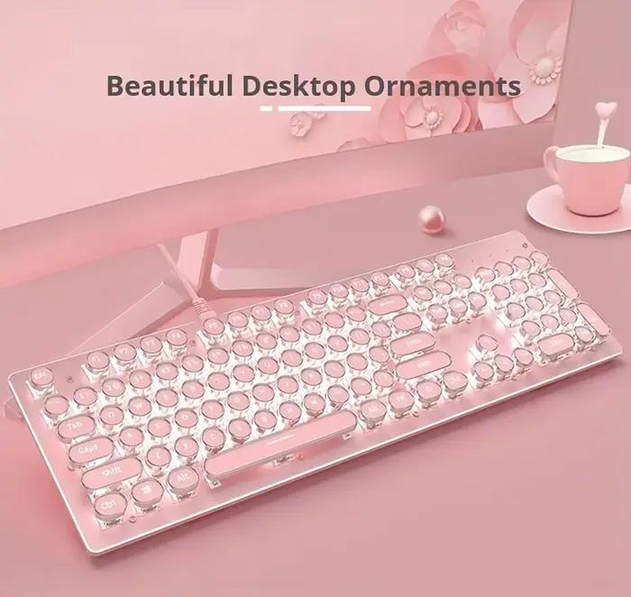 EWEADN – clavier de jeu mécanique rose pour machine à écrire Punk, clavier numérique pleine taille 1