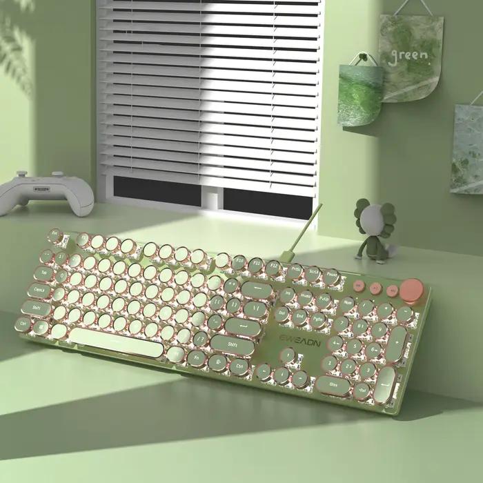 Clavier mécanique filaire EWEADN V20, 104 touches rondes, clavier de jeu rétro punk blanc rétroéclai