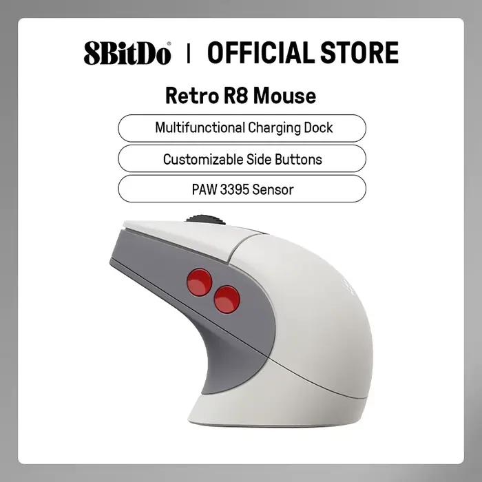 Souris rétro R8 8BitDo avec capteur optique PAW 3395 DPI 26K, souris polluante sans fil 4K avec stat