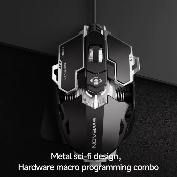 Souris de jeu filaire EWEADN, RVB, 12800 DPI réglable, finition galvanisée, ergonomique, prise en ch