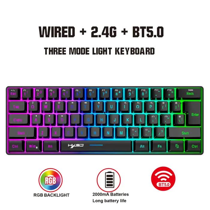 HXSJ L500 clavier de jeu sans fil filaire Tri mode 60% rvb mode rétro-éclairage clavier à membrane 6