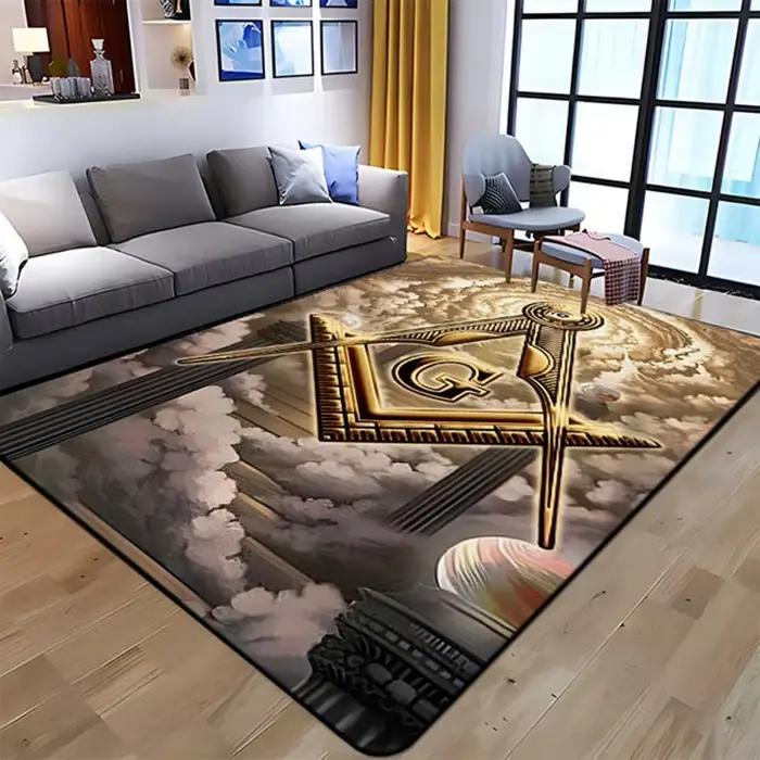 Tapis de Sol en Polymères de Style Maçonnique Lea, Accessoire Antidérapant pour Salon, Chambre à Cou