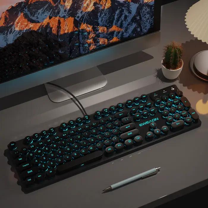 EWEADN Clavier de jeu rétro 104 touches, rétroéclairage rvb silencieux inspiré de la machine à écrir