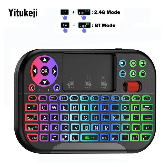 Mini clavier sans fil BT QWERTY avec pavé tactile, télécommande USB rétroéclairée 2.4GHz pour Window
